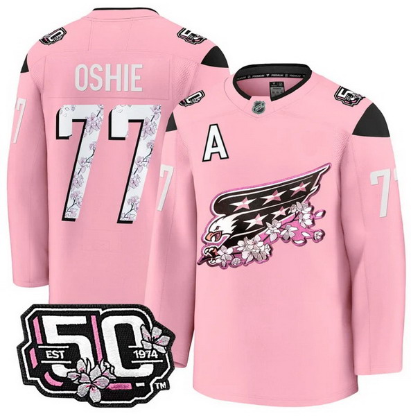 Personalized Men’s Washington Capitals #77 T.J. Oshie 50th Anniversary Cherry Blossom Premium Pink Jersey – All Stitched