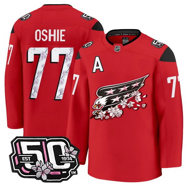 Personalized Men’s Washington Capitals #77 T.J. Oshie 50th Anniversary Cherry Blossom Premium Red Jersey – All Stitched