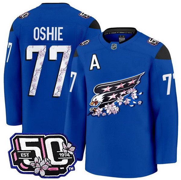 Personalized Men’s Washington Capitals #77 T.J. Oshie 50th Anniversary Cherry Blossom Premium Royal Jersey – All Stitched