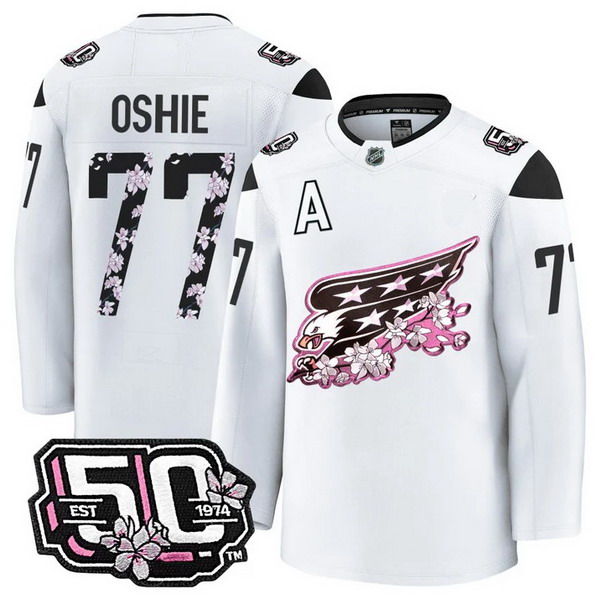 Personalized Men’s Washington Capitals #77 T.J. Oshie 50th Anniversary Cherry Blossom Premium White Jersey – All Stitched