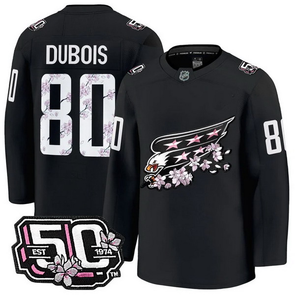 Personalized Men’s Washington Capitals #80 Pierre-Luc Dubois 50th Anniversary Cherry Blossom Premium Black Jersey – All Stitched