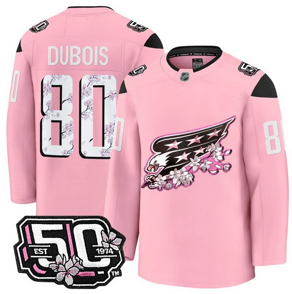 Personalized Men’s Washington Capitals #80 Pierre-Luc Dubois 50th Anniversary Cherry Blossom Premium Pink Jersey – All Stitched