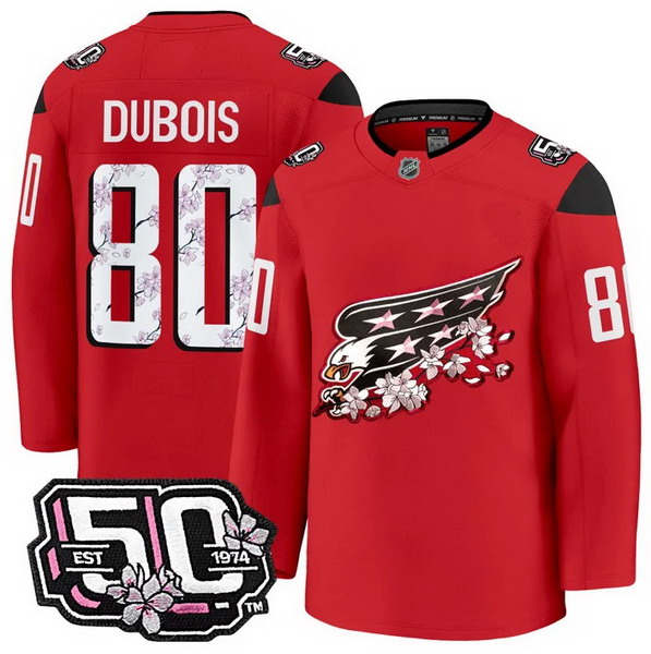 Personalized Men’s Washington Capitals #80 Pierre-Luc Dubois 50th Anniversary Cherry Blossom Premium Red Jersey – All Stitched