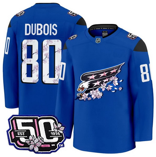 Personalized Men’s Washington Capitals #80 Pierre-Luc Dubois 50th Anniversary Cherry Blossom Premium Royal Jersey – All Stitched