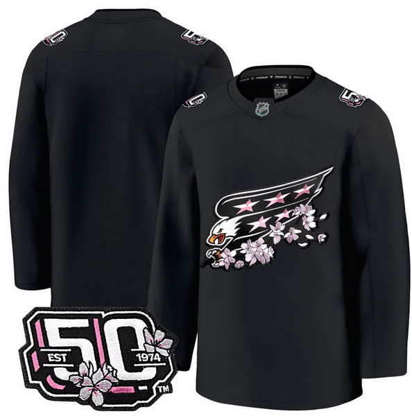 Personalized Men’s Washington Capitals Team 50th Anniversary Cherry Blossom Premium Black Jersey – All Stitched