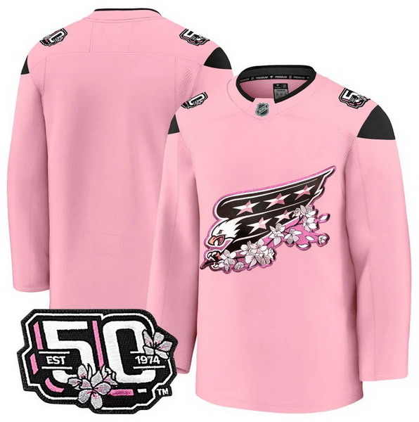 Personalized Men’s Washington Capitals Team 50th Anniversary Cherry Blossom Premium Pink Jersey – All Stitched