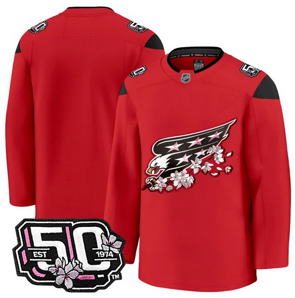 Personalized Men’s Washington Capitals Team 50th Anniversary Cherry Blossom Premium Red Jersey – All Stitched