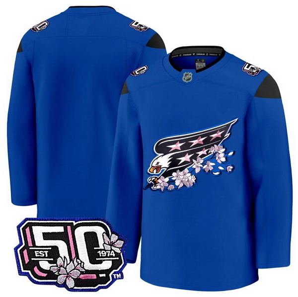 Personalized Men’s Washington Capitals Team 50th Anniversary Cherry Blossom Premium Royal Jersey – All Stitched