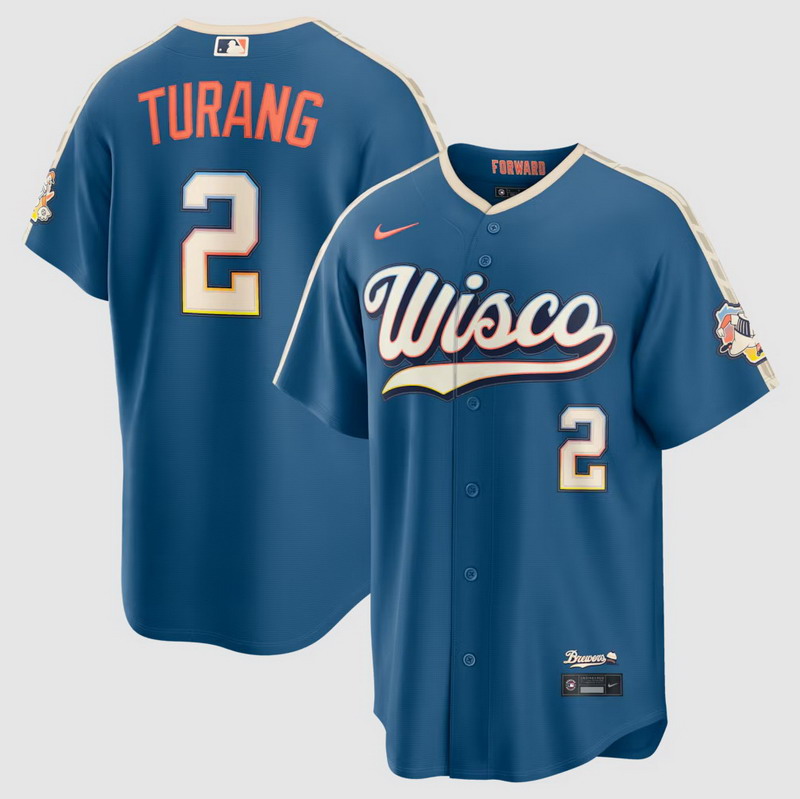 Personalized Men’s Brice Turang #2 Milwaukee Brewers 2026 City Connect Stadium Jersey Mineral Blue