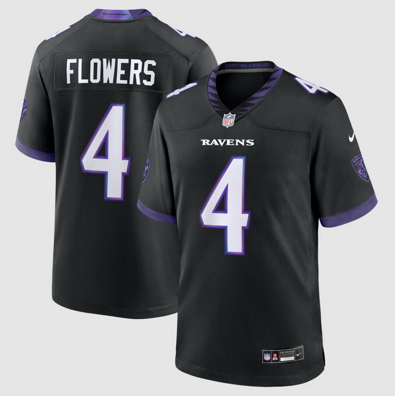 Personalized Men’s #4 Zay Flowers Baltimore Ravens Alternate Game Jersey Black