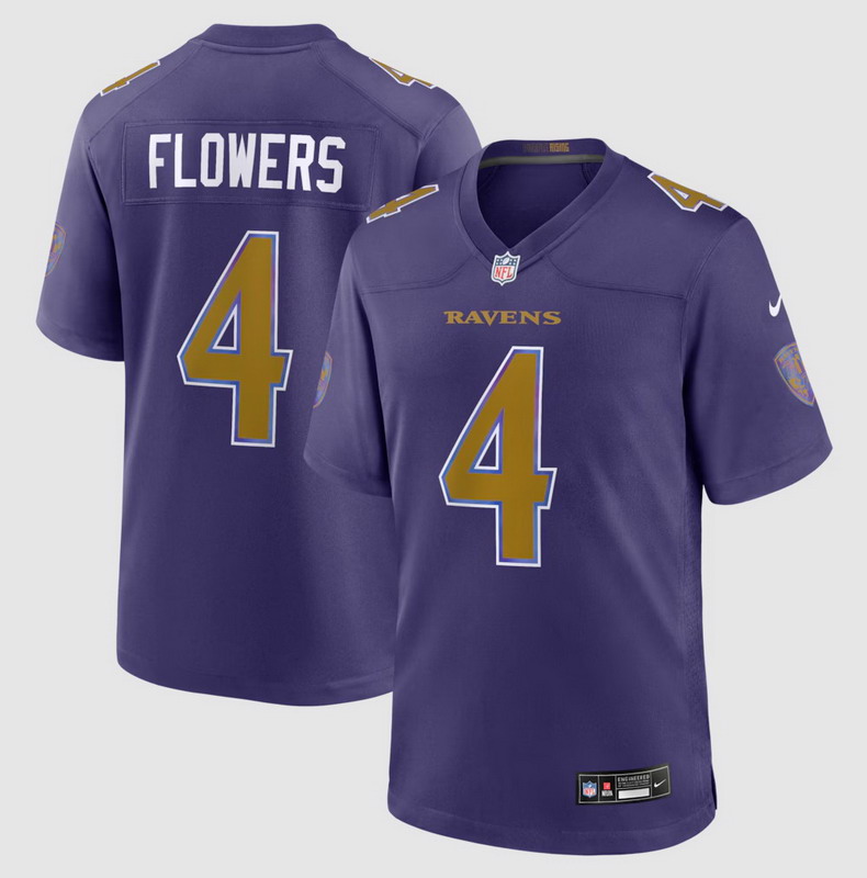 Personalized Men’s #4 Zay Flowers Baltimore Ravens Alternate Game Jersey Purple