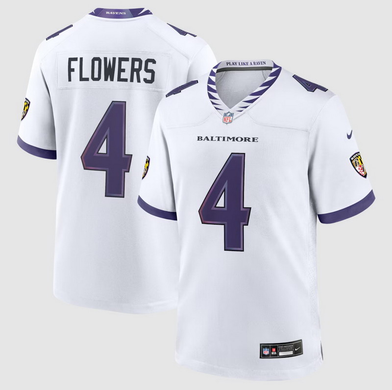 Personalized Men’s #4 Zay Flowers Baltimore Ravens Game Jersey White