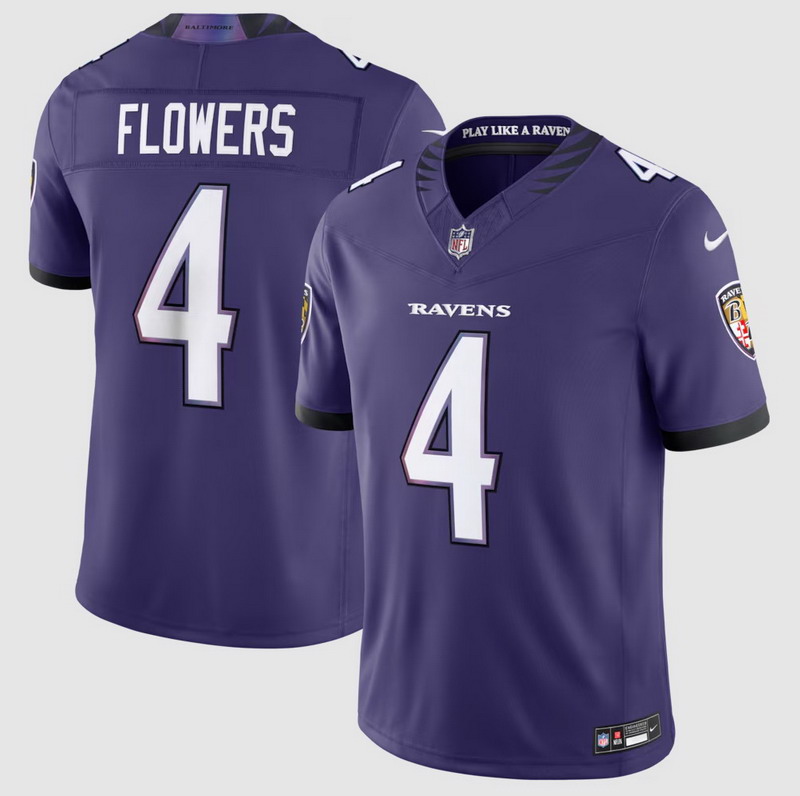 Personalized Men’s #4 Zay Flowers Baltimore Ravens F.U.S.E. Sewn Down Limited Jersey Purple