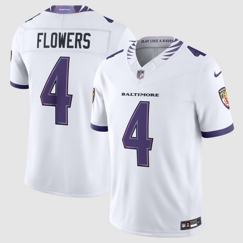 Personalized Men’s #4 Zay Flowers Baltimore Ravens F.U.S.E. Sewn Down Limited Jersey White