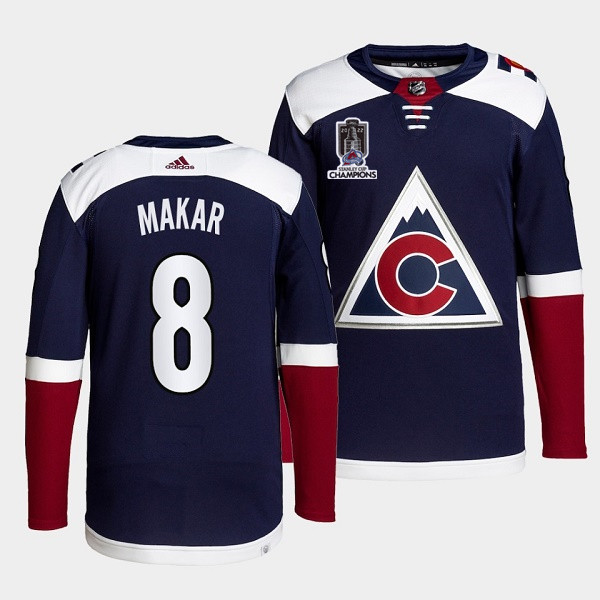 Personalized Men’s Colorado Avalanche #8 Cale Makar 2022 Navy Stanley Cup Champions Patch Stitched Jersey
