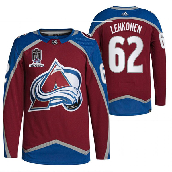 Personalized Men’s Colorado Avalanche #62 Artturi Lehkonen 2022 Burgundy Stanley Cup Champions Patch Stitched Jersey