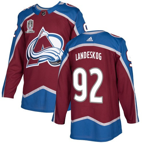 Personalized Men’s Colorado Avalanche #92 Gabriel Landeskog 2022 Burgundy Stanley Cup Champions Patch Stitched Jersey