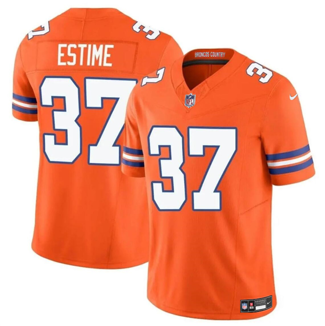 Personalized Youth Denver Broncos #37 Audric Estime Orange F.U.S.E. Mile High Collection 1977 Throwback Limited Stitched Football Jersey