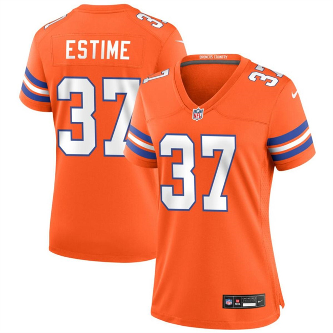 Personalized Women’s Denver Broncos #37 Audric Estime Orange Mile High Collection 1977 Throwback Stitched Jersey(Run Small)