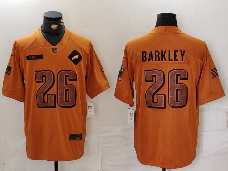Personalized Men’s Philadelphia Eagles #26 Saquon Barkley 2023 Brown Salute To Service Limited Stitched Football Jersey