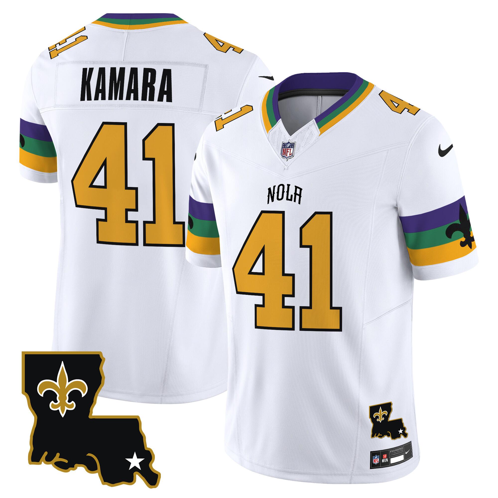 Personalized Men’s New Orleans Saints #41 Alvin Kamara White 2024 F.U.S.E. Limited Stitched Jersey