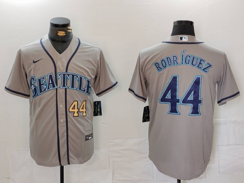 Personalized Men’s Seattle Mariners #44 Julio Rodríguez Grey Cool Base Stitched Jerseys