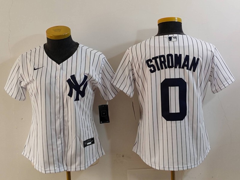 Personalized Women’s New York Yankees #0 Marcus Stroman White Stitched Baseball Jersey(Run Small)