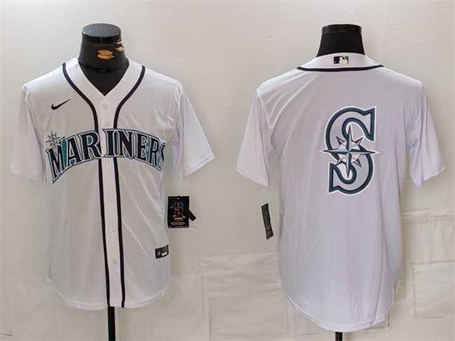Personalized Men’s Seattle Mariners White Team Big Logo Cool Base Stitched Jersey