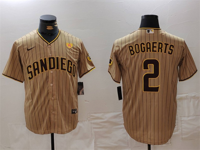 Personalized Men’s San Diego Padres #2 Xander Bogaerts Tan With PS Patch Cool Base Stitched Baseball Jersey