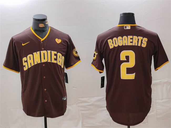 Personalized Men’s San Diego Padres #2 Xander Bogaerts Brown With PS Patch Cool Base Stitched Baseball Jersey