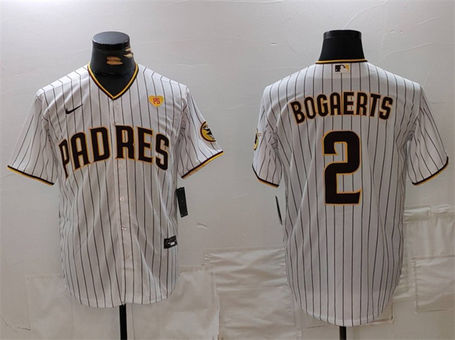 Personalized Men’s San Diego Padres #2 Xander Bogaerts White With PS Patch Cool Base Stitched Baseball Jersey