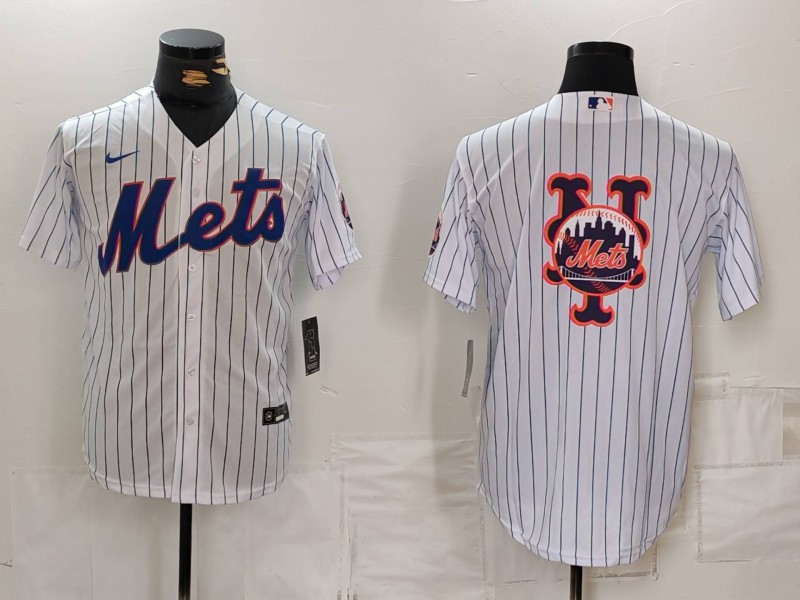 Personalized Men’s New York Mets White Team Big Logo Cool Base Stitched Baseball Jersey