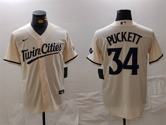 Personalized Men’s Minnesota Twins #34 Kirby Puckett Cream Cool Base Stitched Baseball Jersey