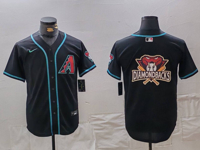 Personalized Men’s Arizona Diamondbacks Black Team Big Logo Cool Base Stitched Baseball Jersey