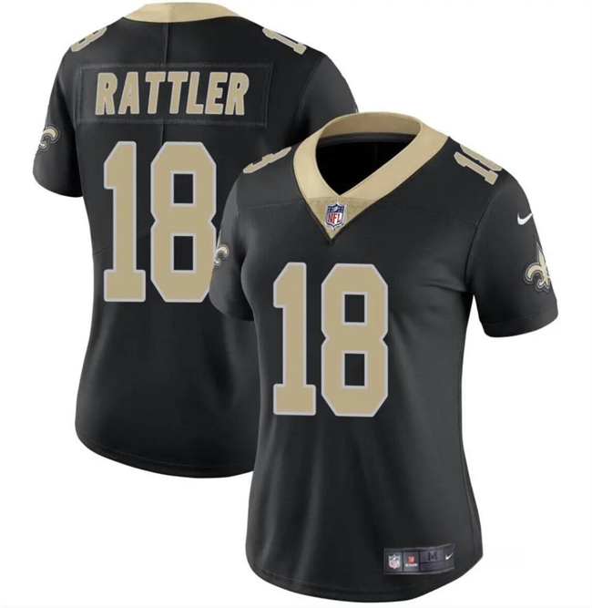 Personalized Women’s New Orleans Saints #18 Spencer Rattler Black Stitched Game Jersey(Run Small)