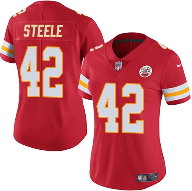 Personalized Women’s Kansas City Chiefs #42 Carson Steele Red Untouchable Limited Stitched Jersey(Run Small)