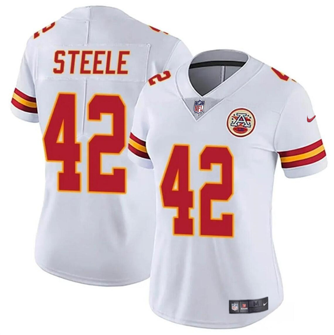 Personalized Women’s Kansas City Chiefs #42 Carson Steele White Untouchable Limited Stitched Jersey(Run Small)