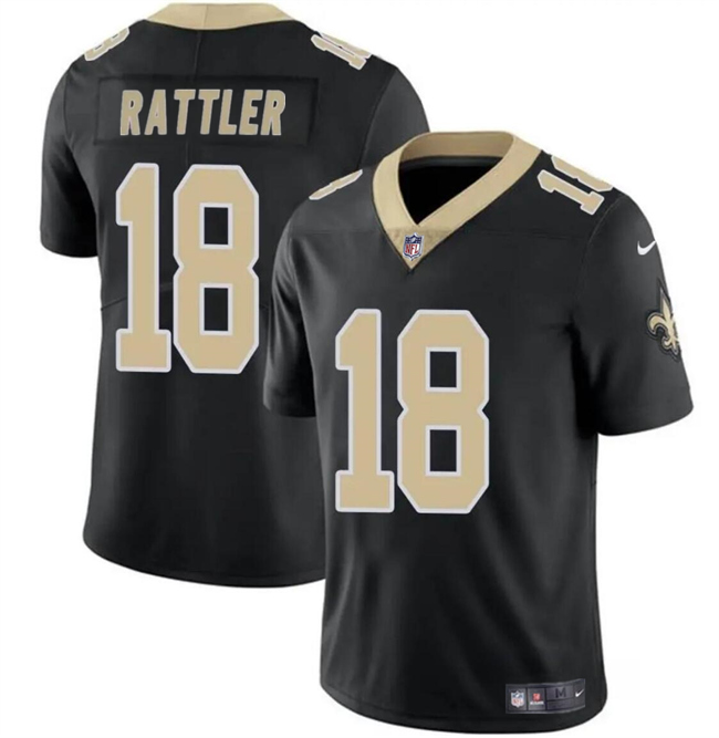 Personalized Men’s New Orleans Saints #18 Spencer Rattler Black Limited Stitched Football Jersey