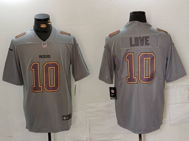 Personalized Men’s Green Bay Packers #10 Jordan Love Grey Atmosphere Fashion Stitched Football Jersey