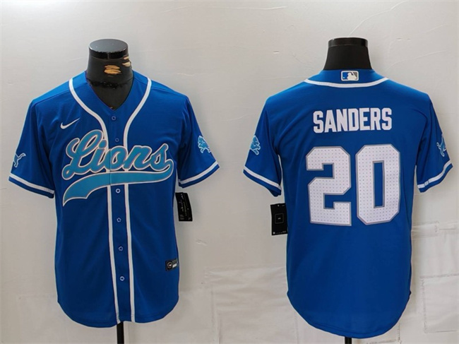 Personalized Men’s Detroit Lions #20 Barry Sanders Blue Cool Base Stitched Baseball Jersey