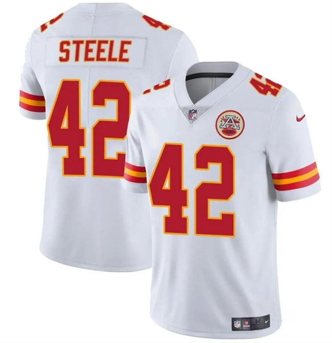 Personalized Men’s Kansas City Chiefs #42 Carson Steele White Untouchable Limited Stitched Football Jersey