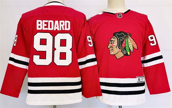 Personalized Youth Chicago Blackhawks #98 Connor Bedard Red 2024 Stitched Hockey Jersey