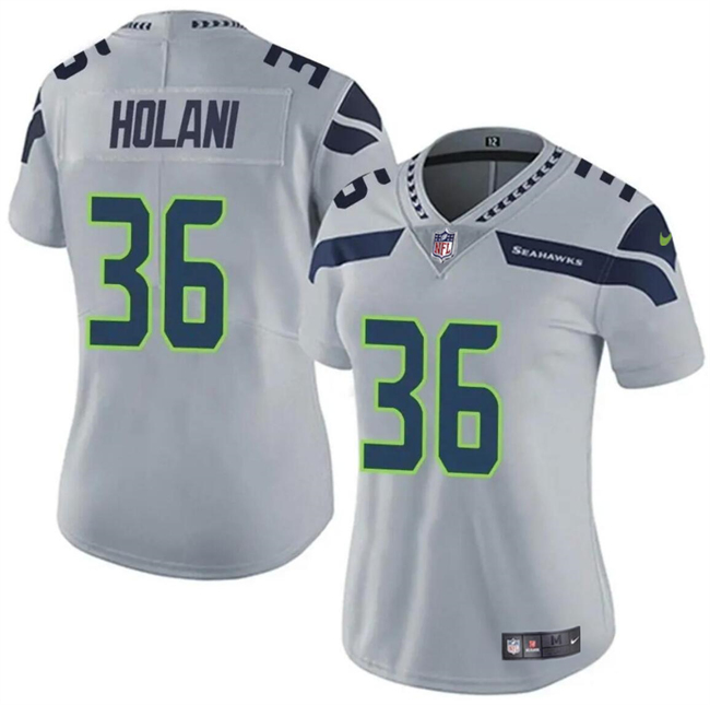 Personalized Women’s Seattle Seahawks #36 George Holani Grey Limited Stitched Football Jersey(Run Small)