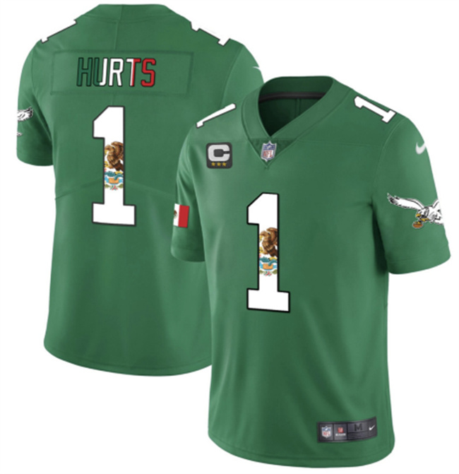 Personalized Men’s Philadelphia Eagles #1 Jalen Hurts Green Mexico Untouchable Limited Stitched Football Jersey
