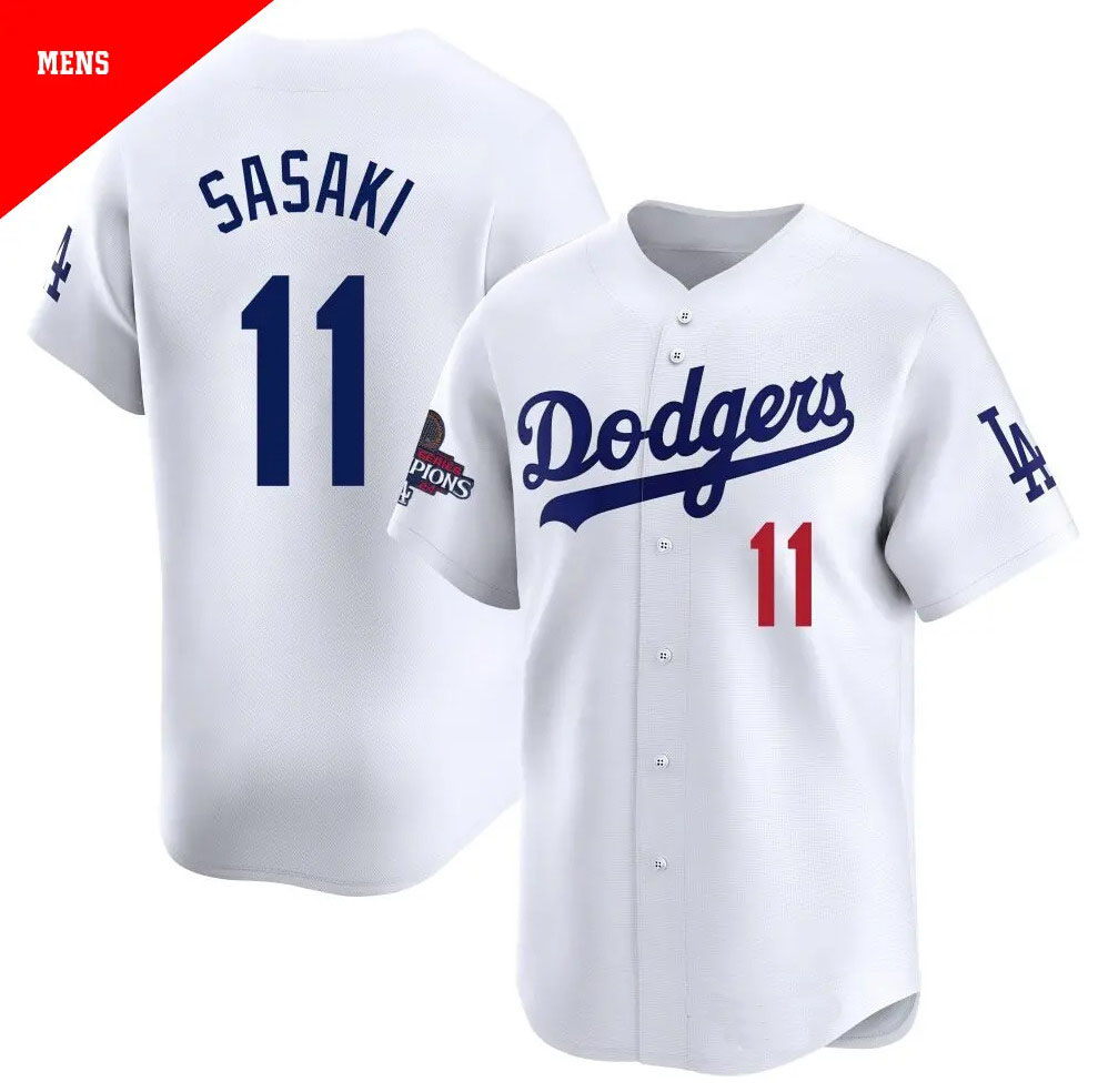 Personalized Men’s #11 Roki Sasaki Los Angeles Dodgers White Limited Home 2024 World Series Champions Jersey
