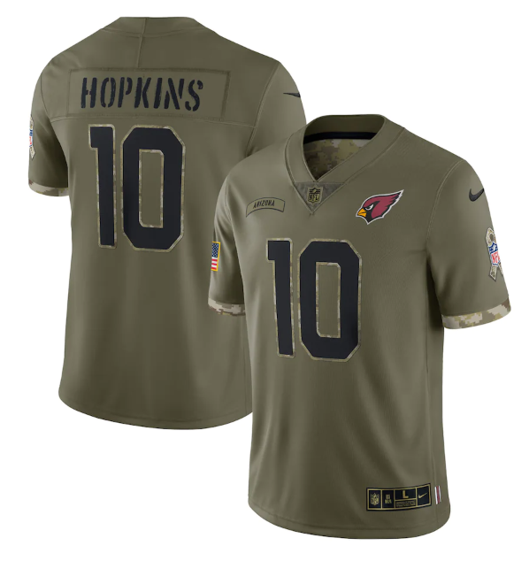 Personalized Men’s Arizona Cardinals #10 DeAndre Hopkins Olive 2022 Salute To Service Limited Stitched Jersey