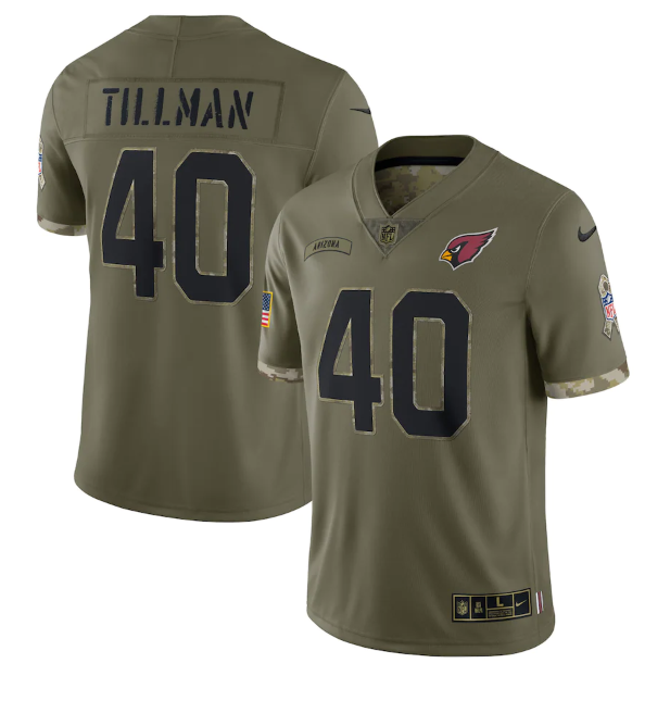 Personalized Men’s Arizona Cardinals #40 Pat Tillman Olive 2022 Salute To Service Limited Stitched Jersey