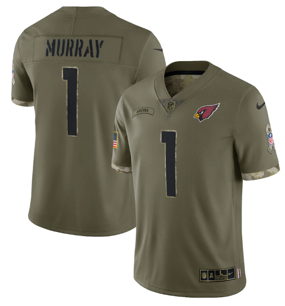 Personalized Men’s Arizona Cardinals #1 Kyler Murray Olive 2022 Salute To Service Limited Stitched Jersey