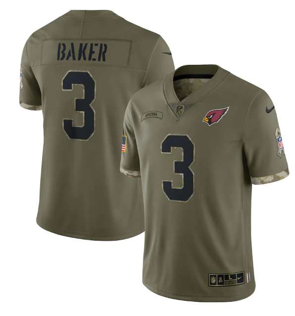 Personalized Men’s Arizona Cardinals #3 Budda Baker Olive 2022 Salute To Service Limited Stitched Jersey