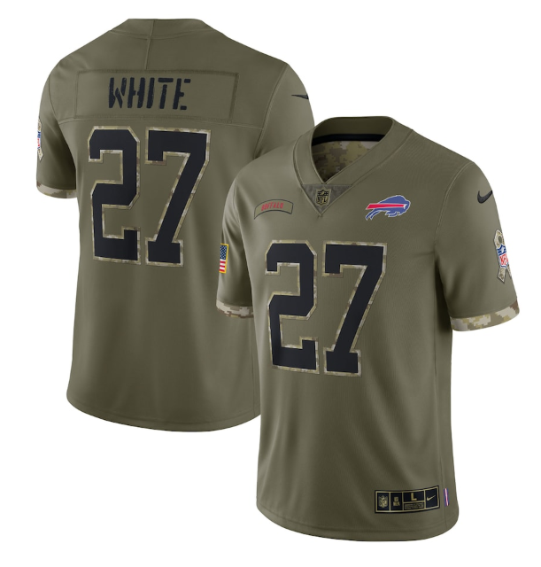 Personalized Men’s Buffalo Bills #27 Tre’Davious White Olive 2022 Salute To Service Limited Stitched Jersey